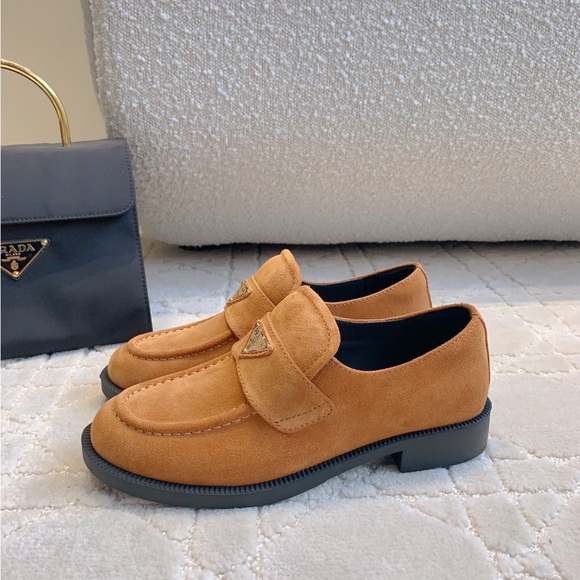 Prada Women's Camel Suede Loafers - Picture 2 of 9